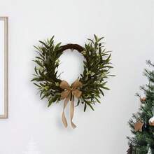 Easter Wreath Rustic Olive Leaf Fruit Wreath With Burlap Bow For Front Door Decoration - 綠色 - 查看 5