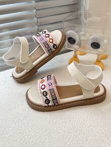 女童凉鞋，刺绣编织女童平底凉鞋，舒适轻便，适合户外旅行，夏季畅销款，街头必备单品 - 彩色 - 查看 5