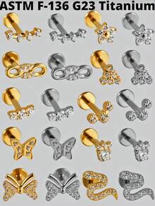 1PC G23 Titanium Cz Butterfly Lip Studs 16G Internal Thread Snake/Flower Ear Helix Tragus Cartilage Earrings Body Piercing Jewelry - As Shown - View 1