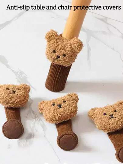 4个加厚针织降噪防滑防撞耐用桌椅腿套，可爱卡通熊装饰，多种颜色可选，弹性地板保护套适用于圆形和方形桌腿，防刮擦降噪垫，适用于餐椅、凳子、桌子和书桌。