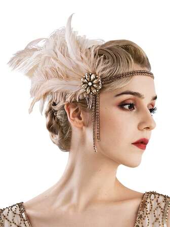 1920s Flapper Headband Artificial Feathers Great Gatsby Headpiece Roaring 20s Vintage Hair Accessories Wedding Fashion Hair Bands Party Wedding