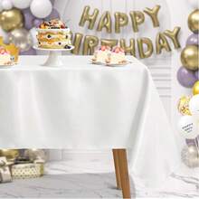 1 件高档缎面纯色桌布，适合派对、餐厅 - 白色 - 查看 10