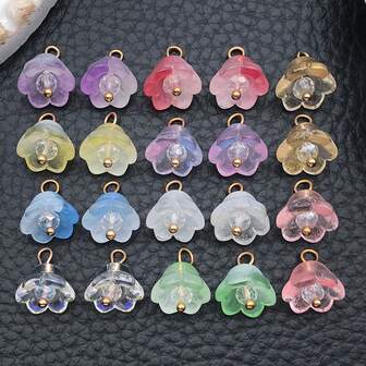 10/20个花朵玻璃吊坠 彩色铃兰花吊坠 迷你铃铛花亚克力垂坠珠 珠宝制作 小饰品 钥匙扣 项链 DIY工艺品