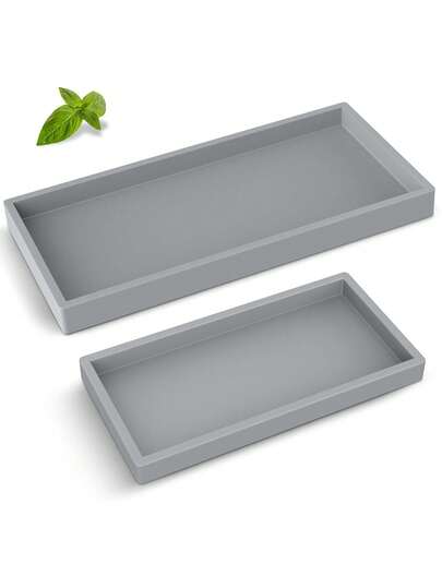 (11.8-Inch And 7.8-Inch) Jewelry Display Trays, Decorative Trays, Bathroom Countertop And Dressing Table Trays - Two Pieces Set, Shatterproof Silicone Kitchen And Bathroom Trays, Suitable For Countertops, Kitchen Soap Dispenser Trays, Bathroom Dressing Table Trays, Perfume And Key Trays