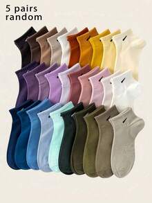 5双/10双/20双装女士短袜，新款彩色卡通百搭舒适袜，简约透气防臭，男女皆宜的学院风中筒袜，适合秋冬季节及所有季节穿着。 - 彩色 - 查看 9