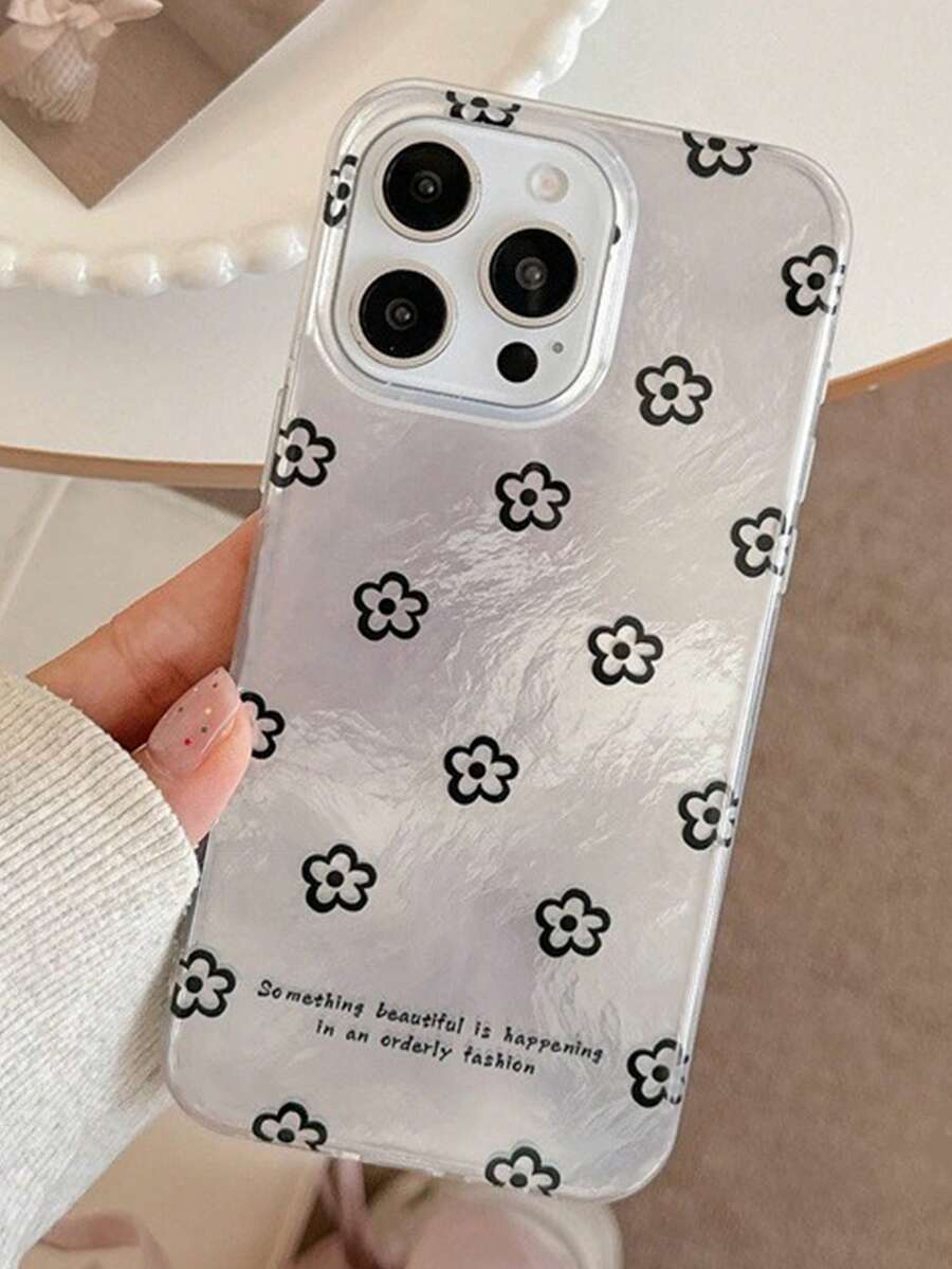 1个极简主义花卉线条艺术涂鸦黑色手机壳，兼容 17、16 Pro、14 Pro Max、13、15、12、11，创意全包硬壳 - 白色 - 查看 1