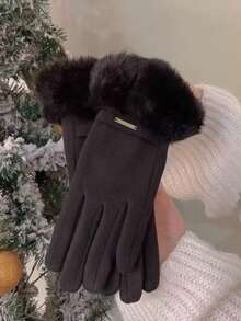 Women's Black Touchscreen Gloves, Waterproof, Soft & Warm Wool Lined, Winter Outdoor Gloves Halloween