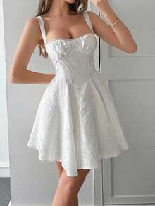 Look Polly 女装高端、可爱、端庄、性感、少女风格、仿古风格、老钱风格、节日派对、毕业生日宴会、半正式吊带蝴蝶结连衣裙、短裙、学院风、田园风、细肩带、吊带褶皱、性感收腰迷你连衣裙