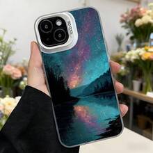 Cubierta de teléfono con diseño de galaxia estrellada azul y rosa para iPhone 14 Pro Max  protector con impresión de cielo nocturno y reflejo en agua ideal para uso diario y ocasiones especiales Aplicable a los teléfonos de la serie Apple y Galaxy - Blanco - Ver 7