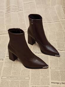 2025 New Autumn/Winter Pointed Toe Chunky Heel High-End Stylish Ankle Boots For Women, Chic French Slim Ankle Boots - Brown - View 5