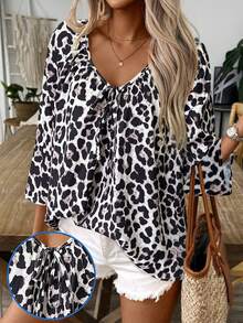 KeKe Bloomly Women's Fashion Loose Fit Leopard Print Belted Cardigan, Versatile For Commute, Date, Party, Beach, Vacation, Grey - Multicolor - View 3