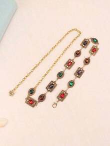 1pc Women's Belt, Bridal Waist Chain, Elegant Shiny Bohemian Colorful Gemstone Textured Waist Chain, Matching Dress, Gown, Wedding, Party, Festival Fall, Autumn, Halloween Gifts - Gold - 查看 5