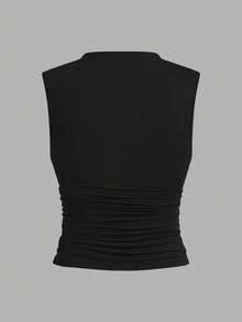 Women's Sleeveless Pleated Tank Top Set - Negro - Ver 2