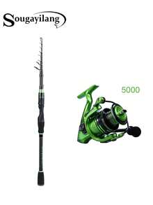 1 Set Spinning Rod And Reel Combo | 1.8m Carbon Fiber Fishing Rod With Rod Cap, Dual Guide Control System | Aluminum Alloy Line Cup, Carbon Fiber Drag Washers, Suitable For Saltwater And Freshwater - Green - View 14