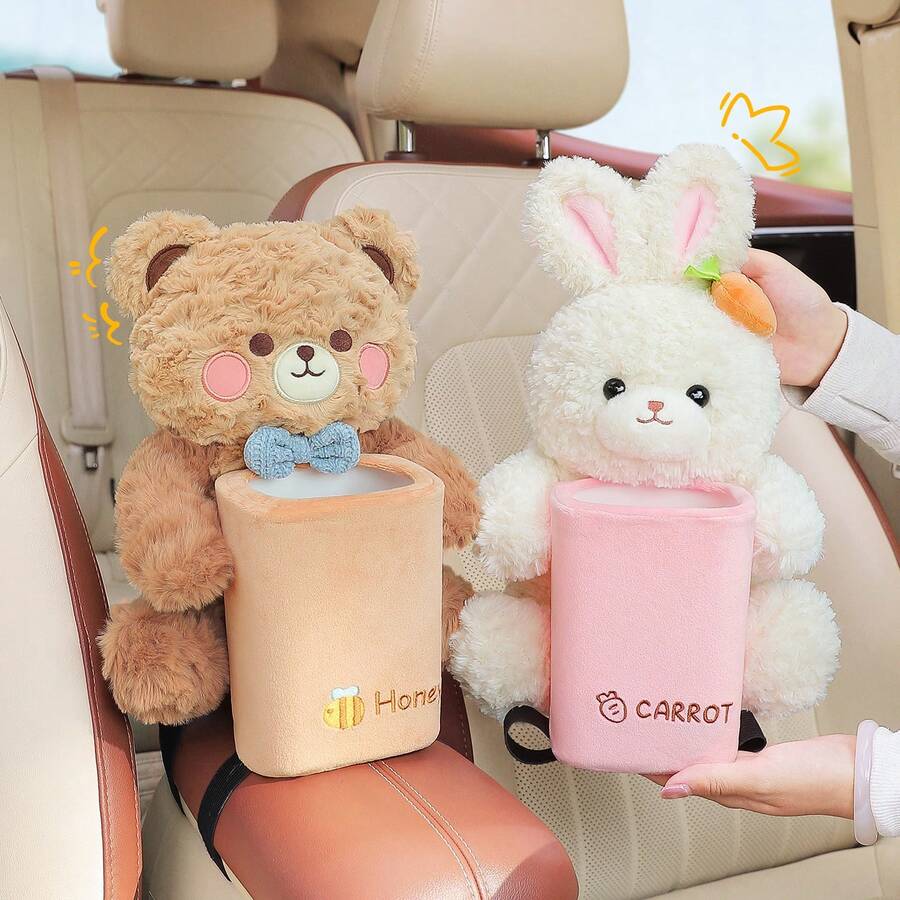 1 pieza Caja de pañuelos con diseño de oso y conejo, dispensador de pañuelos 2 en 1, dispensador de pañuelos portátil e impermeable con diseño de dibujos animados para coche/hogar/baño, decoración del hogar, organizador de escritorio, artículo para el hogar, decoración de dormitorio, accesorio de cocina
