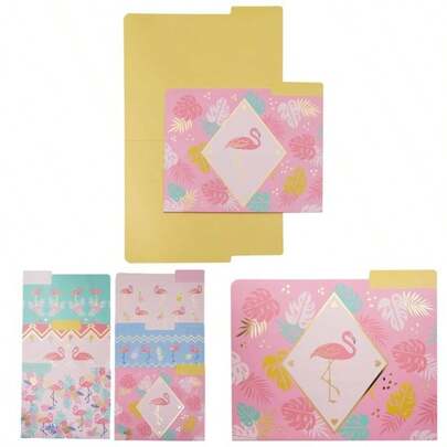 Decorative File Folders - 12 Pack, Letter Size 9.5x 11.5 In Pink Gold Foil Flamingo Design - Colored Hanging Files Flamingo Folders Office Supplies