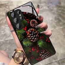 Funda de Teléfono de Vidrio Navideña para iPhone 17air/16E/15/14/13/12/11 Plus, Pro, Promax, X/XS/XR/XSMAX, para Samsung Galaxy A03/A03S/A05S/A06/A07/A11/A12/A13/A14/A15/A16/A17/A22/A22/A23/A26/A31/A32/A34/A35/A36/A52/A53/A73, S21/S22/S23/S24/S25 Plus, Ultra, Funda de Vidrio Reflectante, Buena Agarre, Protección de Borde Suave, Adecuada para Hombres y Mujeres - Negro - Ver 4
