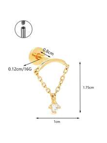 1 chiếc khuyên tai sụn tai bằng thép không gỉ 16G, mặt dây chuyền hình thanh cong đính đá CZ, kiểu dáng chìm, có ren trong, thích hợp đeo hàng ngày. - Một chiếc khuyên tai mặt dây chuyền phẳng - Xem 4