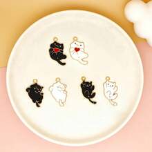 10pcs Cute Animal Zinc Alloy Oil Drop Cat Pendant, DIY Jewelry Accessories, Hair Accessories, Keychain, Earrings And Necklace Charm