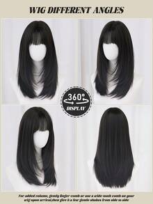 Tóc giả dài trung bình 22 inch nhiều lớp dành cho nữ, màu nâu, có mái, chất liệu sợi tổng hợp cao cấp, mềm mại, tự nhiên, chịu nhiệt, thích hợp cho đi làm, đi học, dự tiệc âm nhạc, quà tặng cho bé gái. - màu đen - Xem 6