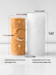 Sun And Moon Relief Cylindrical Candle Making Mold - Featuring Retro Moon And Star Design, Reusable Silicone For Artistic Candles, DIY Home Decoration, Spiritual Gifts, Wax And Resin Crafts With Heat Resistance - 白色 - 查看 7