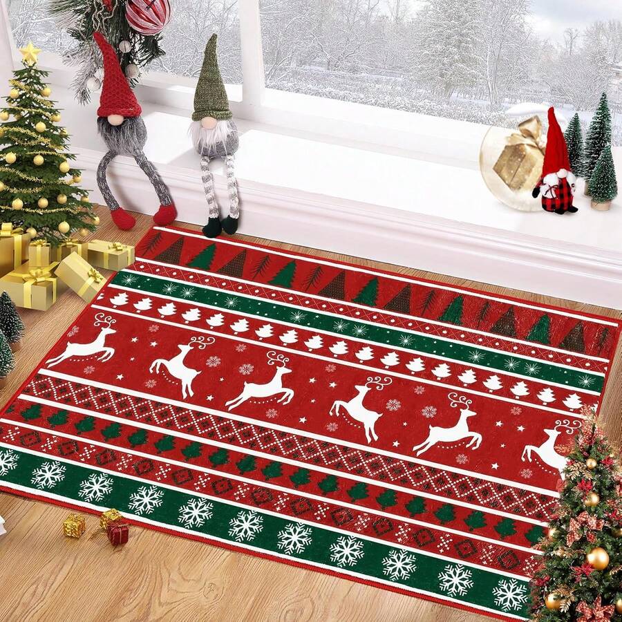 Christmas Area Rug 2x3 Winter Christmas Tree And Snowflake Area Rug For Entryway Christmas Door Mat Non-Slip Rug Washable Floor Cover For Living Room Bedroom - Multicolor - View 1