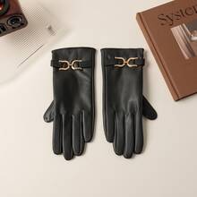 Women's Pink Leather Gloves With Gold Buckle Elegant Winter Dress Gloves Cold Weather Fashion Accessories Christmas Party Gift - Multicolor - View 7