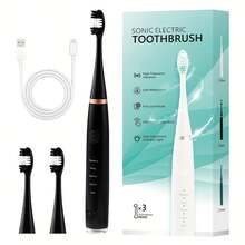 Electric Toothbrush With 5 Cleaning Modes, USB Rechargeable, IPX6 Waterproof, Smart Timer, Includes 3 Brush Heads - Multicolor - View 10