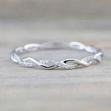 1PC Hot New Twisted Rope Ring With Zirconia Twist Ring Simple Charm Ring Fine Jewelry - Silver - View 3