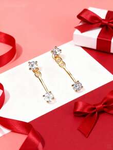 一对简约后挂式水钻耳环，独特闪亮设计，百搭佩戴 - 均碼 - 查看 5