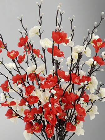 2朵人造白色雪梅，仿真杨梅，塑料材质，适用于卧室、墙面、家居、酒店、办公室、婚礼、派对和花园装饰，房间装饰，家居装饰，卧室装饰，墙面装饰，装饰品，房屋装饰，人造红梅花