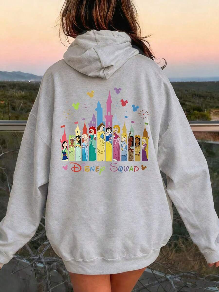 Women's Hooded Sweatshirt, Featuring Disney, Mickey Mouse, And Princess Images With Cartoon Patterns - Printed Design, Casual Loose Fitting Women's Top, Soft And Skin Friendly, Suitable For Various Occasions Such As Home And Outdoor Wear In Autumn And Winter Seasons - Gris pâle - Voir 1