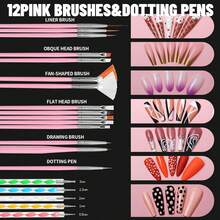 Nail Art Brushes, Nail Art Kit With Nail Art Brush, Dotting Tools, Nail Rhinestones Pearls, Nail Charms And Gems, Nail Stickers For Decals, Nail Stand For Press On, Nail Design Kits - 熒光色 - 查看 7