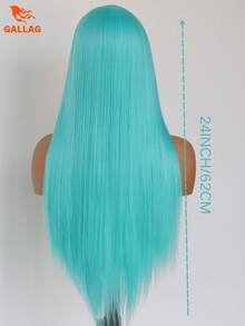 Turquoise Blue Long Straight Lace Front Synthetic Wig, 24 Inch Heat Friendly Hair, 13x4 HD Lace, Pre-Plucked Hairline - 薄荷藍 - 查看 3