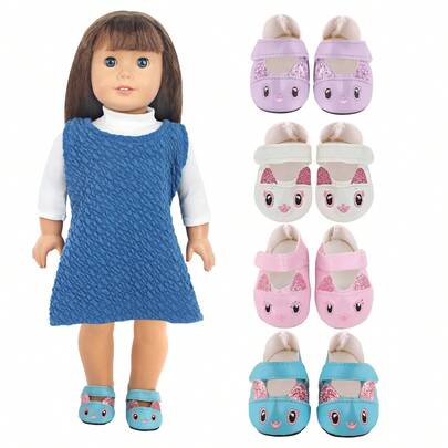MSYO 1雙18英寸美國女孩迷你娃娃鞋，可愛娃娃皮鞋，公主娃娃鞋，牛眼玻璃娃娃鞋，有四種顏色可選，適合玩具和小女孩生日禮物