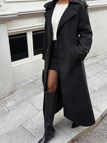 Seelio Autumn/Winter New Women's Fashion Classic Double-Breasted Windbreaker Coat Woolen Overcoat