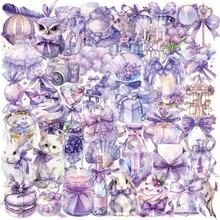 50 piezas Paquete de pegatinas "Purple Dream" resistentes al agua, transparentes de PET para decoración de planificadores - Patrones de flores de colores mixtos, pegatinas reutilizables autoadhesivas, adecuadas para portátiles, botellas de agua, cuadernos - Adecuadas para superficies de vidrio, formas irregulares