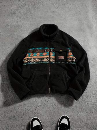 男士撞色开衫夹克，舒适温暖的时尚冬季外套，适合作为礼物