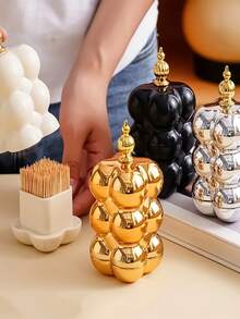 1pc Silver & Gold Toothpick Holder With Cotton Swab Storage, Ideal For Weddings, Birthdays, Graduations, Parties And Celebrations. This Holiday Toothpick Box Is Both A Decorative Piece And A Storage Container For Toothpicks And Cotton Swabs. - Multicolor - View 11