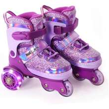 Nattork - Patines de ruedas para niños pequeños, 4 tamaños ajustables de tres ruedas para niñas de 3 a 7 años con divertidas ruedas iluminadas y protección de , regalo de cumpleaños para(Sueño púrpura X-Small(7C-9C)) - Multicolor - Ver 2