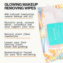 Pacifica Belleza - Toallitas desmaquillantes brillantes - Ácido glicólico, agua de, infusión de aloe - Limpieza diaria + exfoliante - Cuidado limpio de la piel - Toallas faciales de fibra vegetal - Veganas - Brillante (naranja y vainilla) - Ver 4