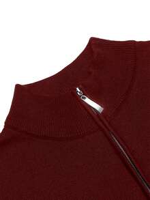 Men's Solid Color Half Zip Pullover Sweater, For Fall Winter - Burgundy - View 4
