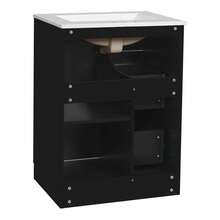 MERAX 24" Modern Bathroom Vanity With Sink, Small Bathroom Sink Cabinet With 2 Drawers And Soft-Closing Door, Under-Mount Sink Bathroom Cabinet With Drawers, Black - 黑色 - 查看 9