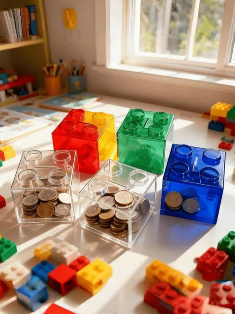 1pc Large Capacity Creative Children's INS Style Transparent Piggy Bank Coin Box, Can Deposit And Withdraw