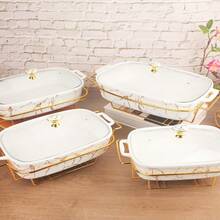 10 X 6 Ceramic Casserole Dish With Glass Lid And Rack For 30 Oz Serving Capacity Ideal For Buffet Style Catering Family Meal Preserving Party Food Display And Chafing Dish Use In Large Gatherings And Event Serving - White - View 6