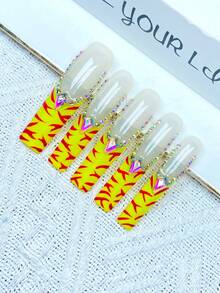 10 buc Y2K, unghii franțuzești extra lungi, acoperire completă, unghii false, lucrate manual, cu decor 3D cu diamant strălucitor în formă de apă, model desenat manual, perfecte pentru nunți, petreceri, Ziua Îndrăgostiților, zile de naștere, cadouri de Crăciun, unghii reutilizabile extrem de potrivite, 1 buc. gel jeleu/1 buc. mini benzi de frecare, set unghii detașabile, potrivite pentru doamne și fete pentru petreceri de sărbători și purtare zilnică, produse pentru unghii. - Multicolor - Vizualizare 1