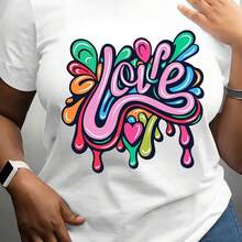 Camiseta de mujer con estampado vintage de cartas de amor, estampado geométrico colorido, corte holgado, manga corta, cuello redondo, estilo casual de verano, lavable a máquina, cómoda.jpg220g WoM-en's 100% Cotton T-Shirt - Feminine and Comfortable FiT-Suitable for all people, whether woM-en or M-enhigh-quality durable fabric suitable for all seans,ft to the touch but built to lastBreathabletops woM.en fall outfiT.S for woM.en vaC.Ation outfiT.S woM.en halloween costume - Blanco - Ver 1