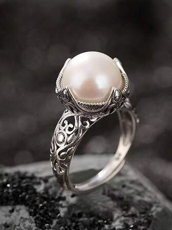 Vintage European Patterned Faux Pearl Ring, Elegant Women's Fashion Jewelry Gift, Suitable For Daily Vacation Wear, Parties, Weddings, Banquets Jewelry Accessories
