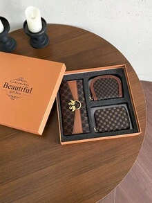 3件套女士迷你钱包卡包经典大容量拉链钱包PU皮革休闲钱包鳄鱼纹绗缝钱包母亲节礼物女士零钱包钱包小巧可爱钱包 - 棕色 - 查看 2