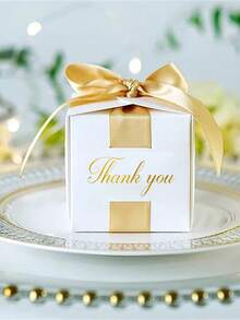 50 Stücke Hochzeitsbevorzugungen Geschenkbox Souvenirs Geschenkbox mit Schleife Süßigkeitenboxen für Geburtstags-Event Party Zubehör